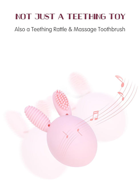 Teether Baby Teething Toy Rabbit Egg Rattle for Teething Pain Relief for Babies Boys Girls - Pink