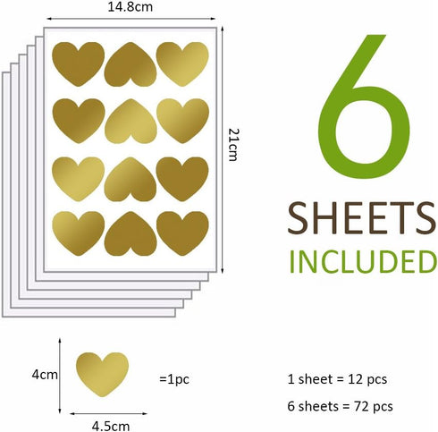Amaonm 72 Pcs Removable Sparkling Gold Heart Wall Decals, DIY Peel and Stick Art Decor for Home Walls