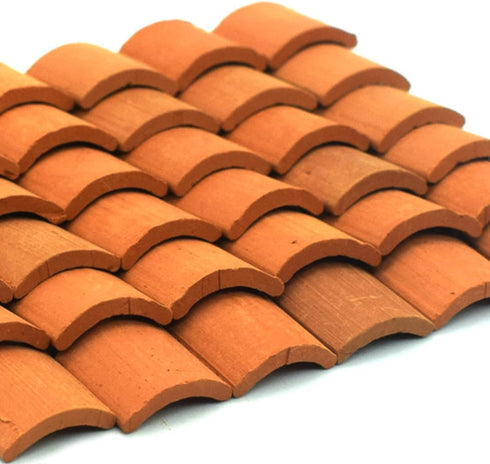 80pcs Miniature Roof Tiles Model Building Set, 1:16 Dollhouse Fake Tiles for DIY Kitchen Garden Diorama Roofing, Red