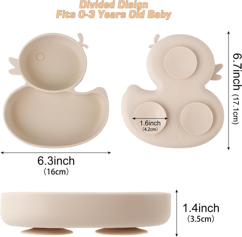 Baby Suction Plate, Silicone Toddler Weaning Plate with Strong Suction, Divided Dish with Fork and Spoon