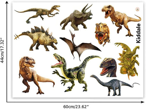 Kiddle 3D Watercolour Dinosaur Kids Wall Stickers, Peel and Stick Removable Wall Decals for Nursery, Bedroom, Living