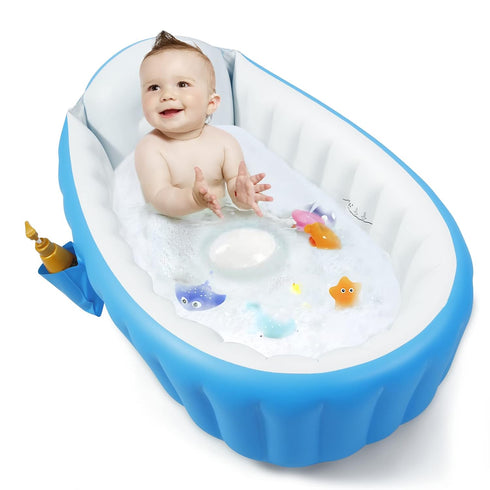 PandaEar Inflatable Baby Bathtub, Portable Toddler Bath Tub with Air Pump, Foldable Shower Basin (Blue)