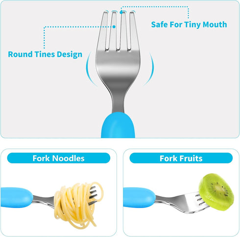 Lehoo Castle Toddler Utensils Kids Silverware, 6pcs Safety Stainless Steel Fork Spoon Knife Set, Children Flatware Set