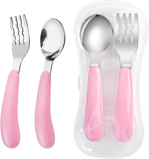 VANRA 2 Pieces Toddler Fork and Spoon Set with Travel Case, 18/8 Stainless Steel Kids Silverware for School Lunch Box