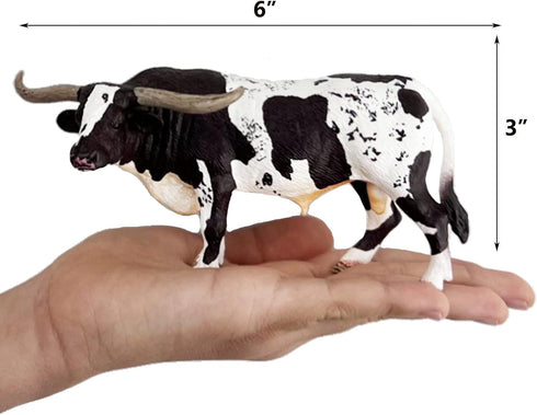 Gemini&Genius Longhorn Cow Action Figure, Hand Painted 6 Inches, Realistic Farm Animal Toy for Children