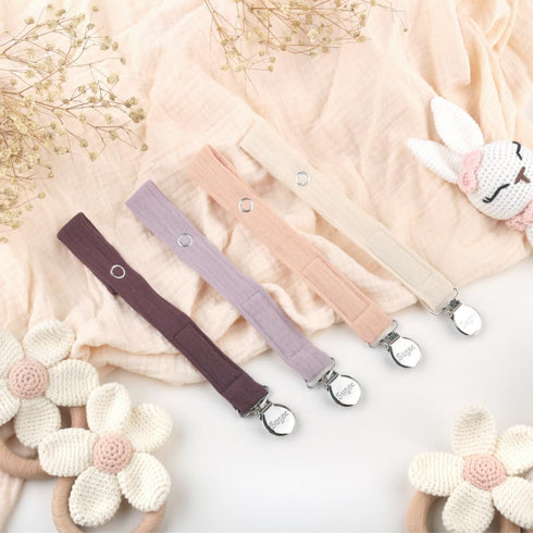 4 Pack Set Baby Pacifier Clip Leash Holder Unisex for Gift with Neutral Solid Colors ;Soft Linen Pacifier Clips ;