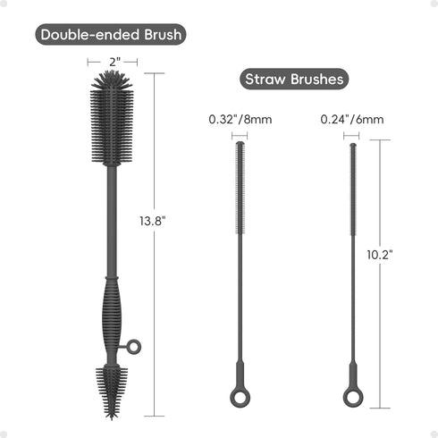 Set Free,3 Silicone Cleaning Brush Kit,Water Bottle and Straw Cleaner Brush for Tumbler,Baby Bottle,Breast Pump