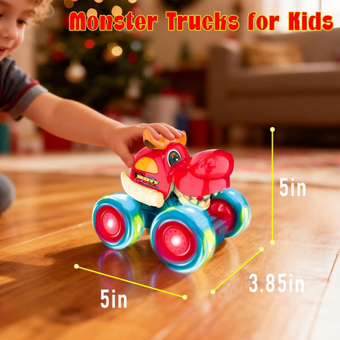 BOLZRA 1-3 3 Pack Monster Truck Toys, Toy Cars for Toddlers with Bull Shark Crocodile Glow Rover Wheels Press and Go