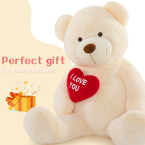 Giant Teddy Bear Stuffed Animal 52" - Big Plush Toy with Heart, I Love You Teddy Bear Gift for Kids