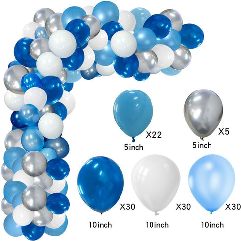 16ft Blue White and Silver Balloon Garland Arch Kit - 117 Balloons for Birthdays, Weddings, Baby Showers