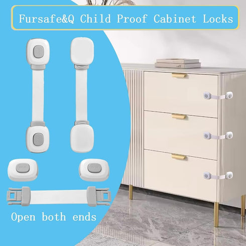 Fursafe&Q Baby Cabinet Locks, Child Safety Proofing Strap Locks for Furniture Kitchen, No Drill Multi-Purpose (ZGrey,