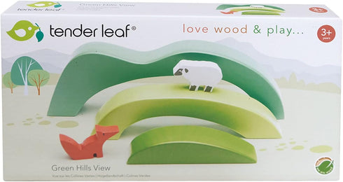 Tender Leaf Toys - Green Hills View, Wooden Stacking Building Toy Stacker, Open-Ended Toy Set for Creative Roleplay
