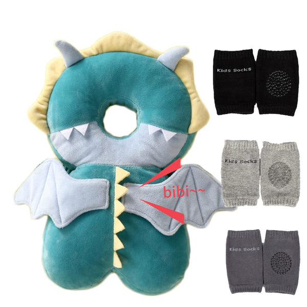 Feidoog Baby Head Protector Cushion Backpack with 3 Knee Pads for Walking & Crawling, Dragon Design