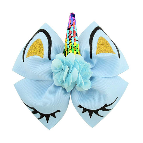 Girls Unicorn Hair Bows with Alligator Clips, Cheer Bows Hair Accessories for Kids, 6 Packs