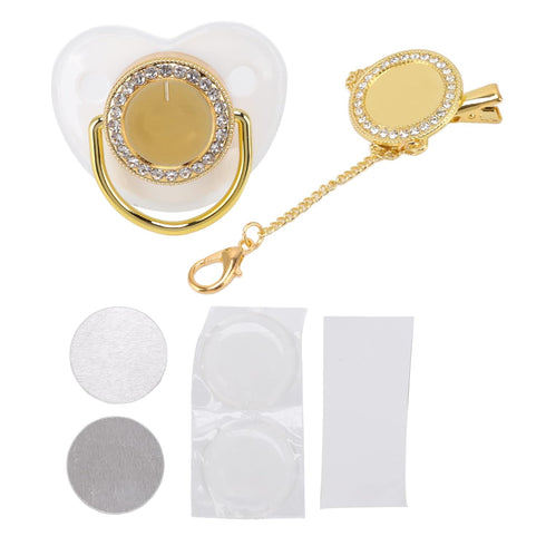 Set Baby Pacifier, Stylish DIY Photo Decoration Infant Bling Pacifier Clip for Newborn (White M)