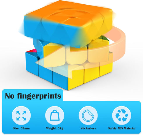 nabreeli 3x3 6-12, Speed Cube Stickerless with Stand & Tutorial: Problem-Solving Brain Teaser, Easy Turning Sensory