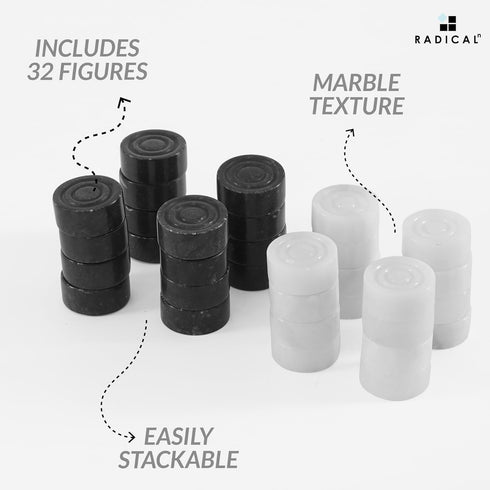 Radicaln Marble Black & White Big Board Games, Complete Checker Figures for 15 Inches Checkers Board