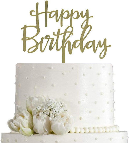 Happy Birthday Cake Topper - Birthday Party Decorations, Mirror Gold Acrylic