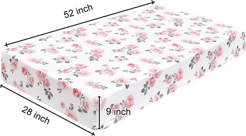 3 Pack 28x52 Inches PHF Soft Rose Floral Crib Sheets Fitted, Silky Comfy Breathable Baby Sheets for Boys Girls, Fits