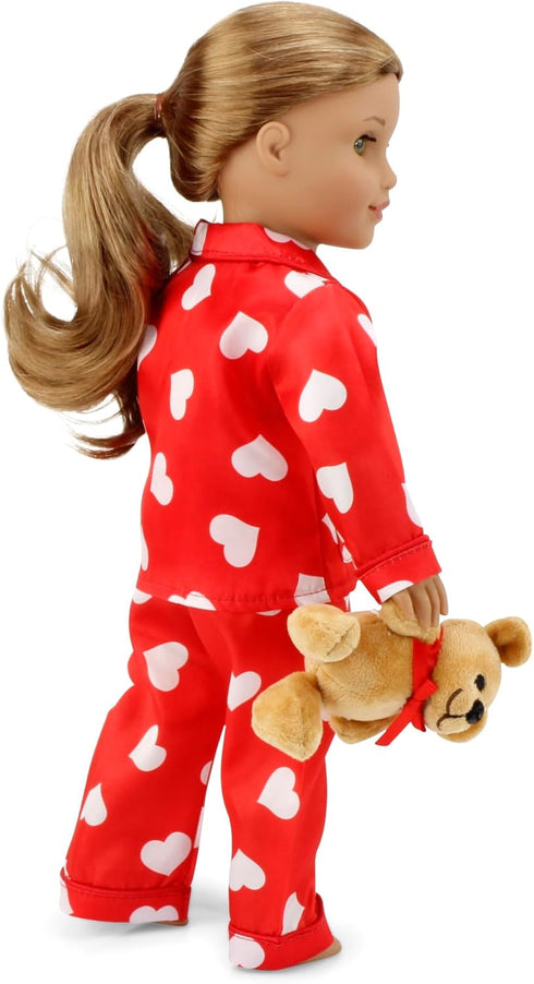 18" 6-Piece Set 18 Inch Emily Rose Doll Valentine Holiday Bundle - Red Hearts Tutu & Pajama with Teddy Bear - Gift