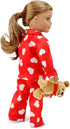 18" 6-Piece Set 18 Inch Emily Rose Doll Valentine Holiday Bundle - Red Hearts Tutu & Pajama with Teddy Bear - Gift