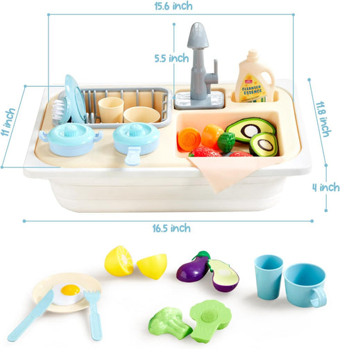 Beright Play Kitchen Sink Toys, Toddler Sink Toys with Upgraded Faucet, Pretend Play Toys Running Water, Perfectly