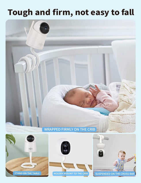 Universal Baby Monitor Camera Mount for Crib - Compatible with Arlo, Owlet, Goodbaby, Adjustable Stand (White)