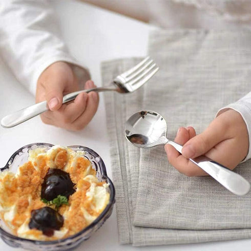 Stainless Steel Child Toddler Flatware Set, 6 Pieces Kids Fork and Spoon, Mirror Polished for Lunch Supplies