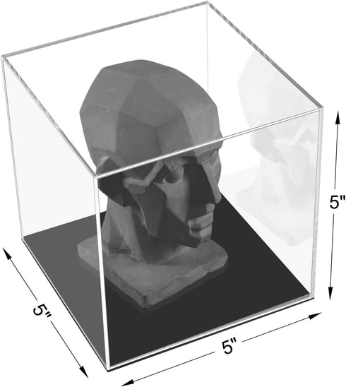 5x5x5 inch, Cliselda Acrylic Display Case with Black Base Clear Square Acrylic Box Cube Small Storage Containers, Fully