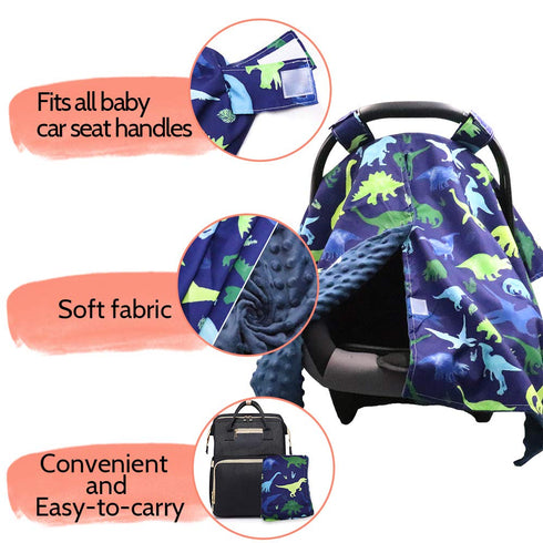 TANOFAR Car Seat Cover Baby, Peekaboo Opening Infant Car Seat Cover for Winter, Warm & Cozy Blue Dinosaur