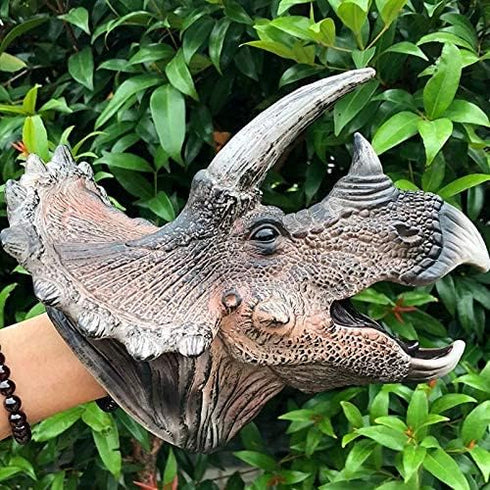Gemini&Genius Large Triceratops Dinosaur Hand Puppets, Realistic Soft Rubber Dino Head Role Play Toy for Kids and