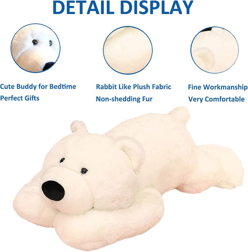Weighted Stuffed Animals, 19.7in 3.3lbs Cute White Bear Plush Pillow for Adults and Kids