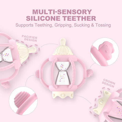 0-6 6-12 6-18 Teething Rattles for Babies Months months, Silicone Rattle Teether with Pacifier, Baby Montessori Toys