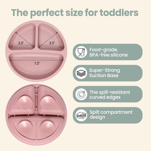 Eascrozn 2 Pack 2 Pack Set, Set Silicone Divided Baby Plates with Suction, Toddler Forks and Spoons BPA Free, Baby