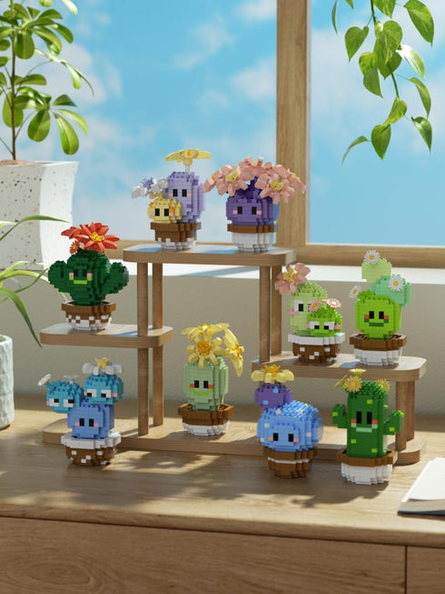 Jollcnoia Tall Mini Cute Cactus Succulent Plants Bonsai Building Toy Potted Plant Blocks Particle Flower Botanical
