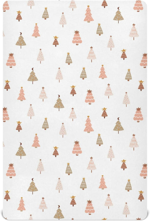 Sheet,52x28IN Pfrewn Christmas Crib Sheets for Boys Girls Pastel Christmas Tree Pink Forest Fitted Crib Sheet Fits