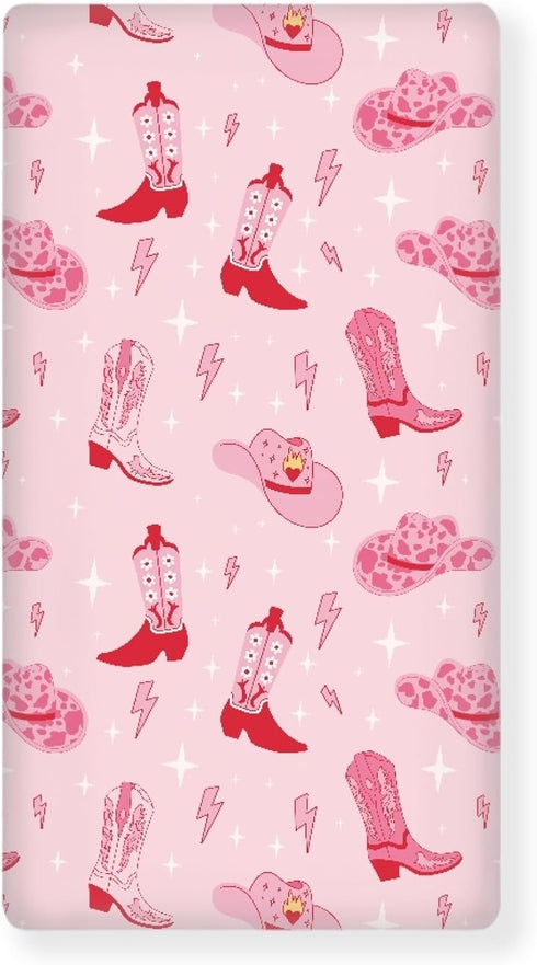 Streeyiu Western Boots Baby Crib Sheets for Boys Girls Cowgirl Pink Breathable Soft