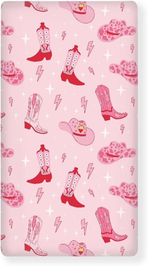 Streeyiu Western Boots Baby Crib Sheets for Boys Girls Cowgirl Pink Breathable Soft