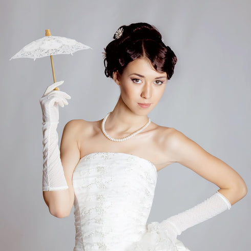 Toyvian Mini Lace Parasol: Tiny White Umbrella for Bride Doll, Vintage Wedding Bridal Umbrella for Photo Props