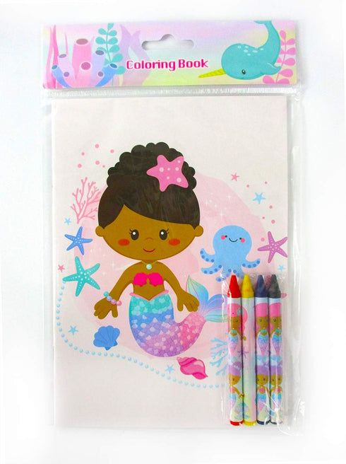 Set 12 48 TINYMILLS Rainbow Mermaid Coloring Book for Kids Party Favors with Coloring Books and Crayons African