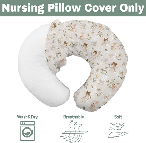 Boho Fairies Baby Nursing Pillow Covers for Boy Girl Cute Girl Bunny Bird Daisy Leaves Nursery Slipcovers