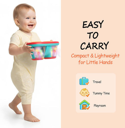 6-18 Tummy Baby Toys for Months, Musical Drum, Light Up, Time, Baby Gifts