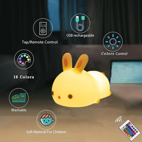 YOTOZU Cute Bunny Night Light - USB Rechargeable Night Light with Touch Sensor and Remote Control for Kids