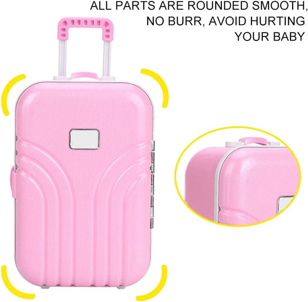 Doll Suitcase Travel Play Set, Mini Luggage Box Rolling Suitcase for Doll Accessories