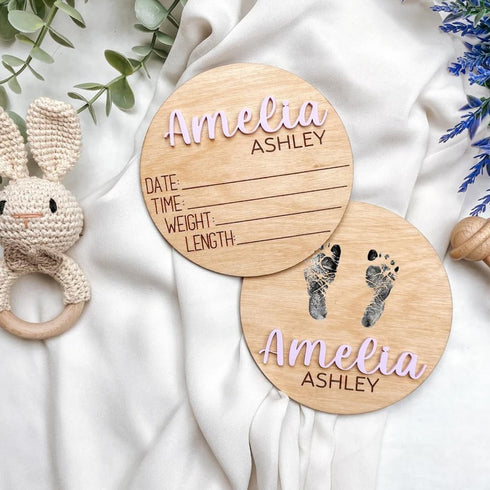 IZI POD /4 Personalized Wooden Baby Name Announcement Signs, Custom Baby Name Sign, Birth Announcement And Footprint