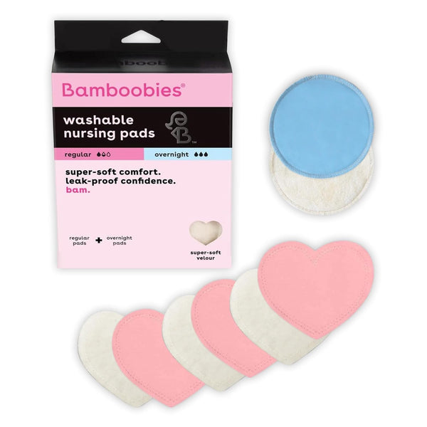 Bamboobies Nursing Pads, Ultra-Soft Velour, Reusable, Washable, 6 Ultra-Thin & 2 Overnight Pads