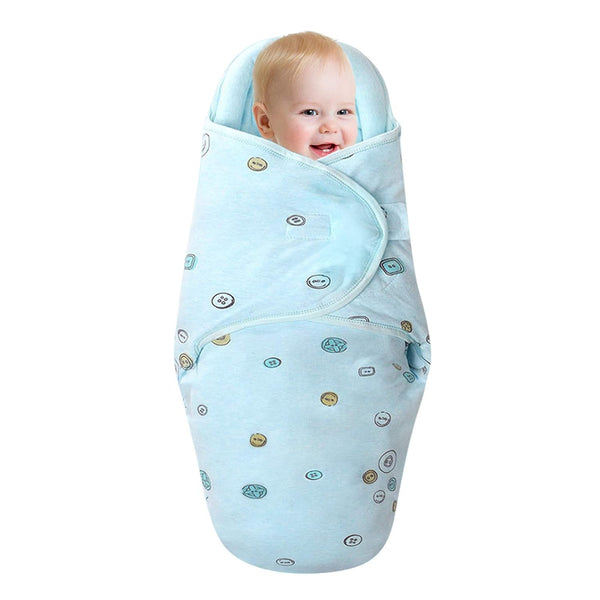 Baby Swaddle Blankets - Unisex Wrap for Newborn Baby Boys Girls, Skin Friendly Sleep Sack (Button, Blue)