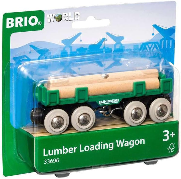 BRIO World 33696 Lumber Loading Wagon, 4 Piece Toy Train Set for Kids, Ideal for Ages 3 and Up, Green