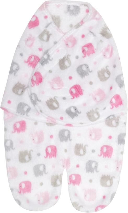 EVERYDAY KIDS Baby Swaddle Blanket Wrap for Girls Size 0-3 Months - Pink and Gray Elephant; Two-Leg Style for Car Seat Buckle; Super Soft and Warm Microfleece; Secure Hook and Loop Tape Closure by EVERYDAY KIDS