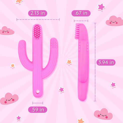 Baby Cactus Teether - Infant Training Toothbrush (Pink)